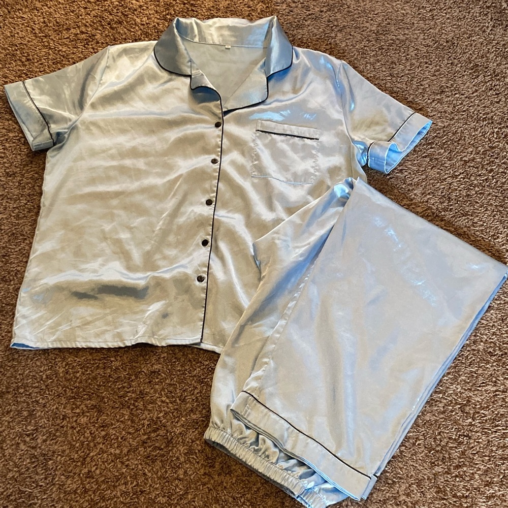 Blue satin pajamas